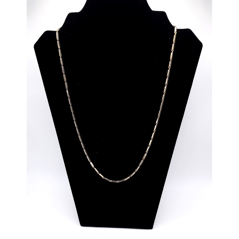 Gold Tone Bar Link Chain Necklace 24in Minimalist